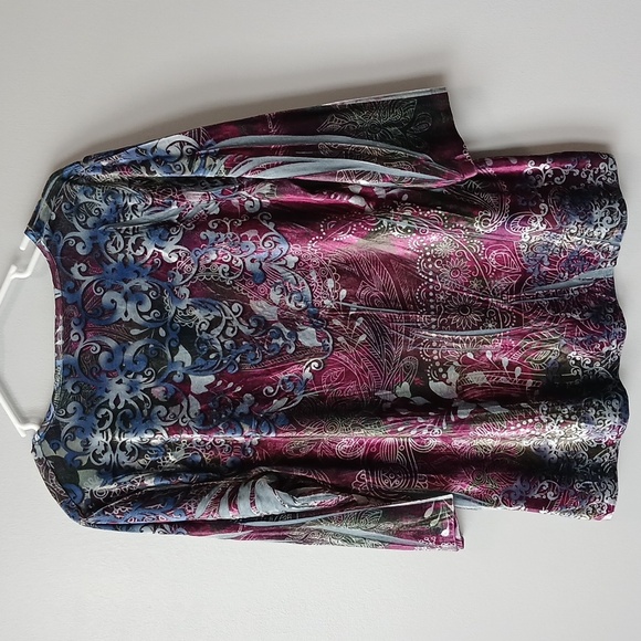 ONE WORLD 3/4 Sleeve Velvet Top Lace Womens Size Large Boho Whimsygoth Casual - Picture 4 of 6